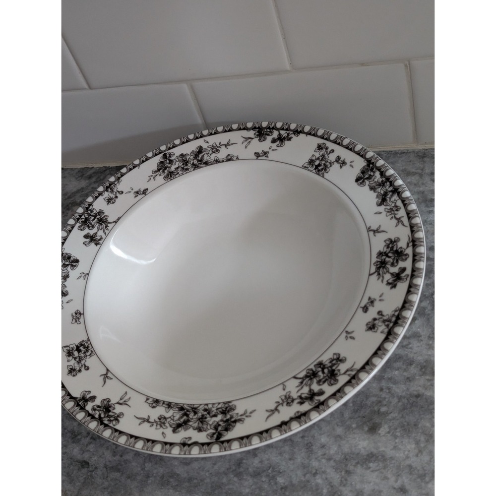 222 FIFTH~TOILE BLACK FLORAL BOWL